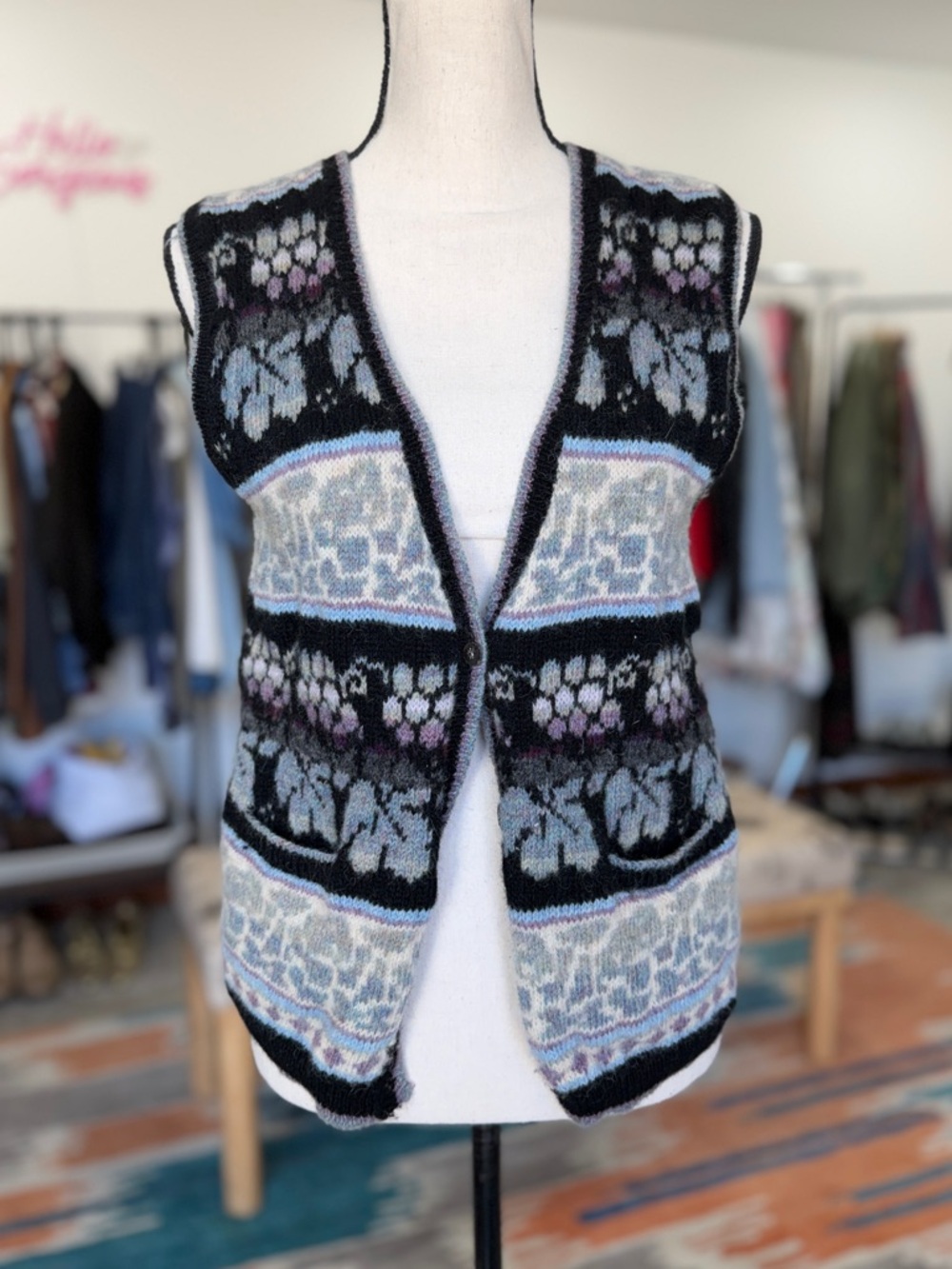 Vintage Eagle’s Eye Wool Multicolor Button Front Cardigan Vest